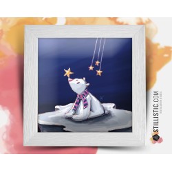 Cadre carré avec Illustration Ours polaire et étoiles pour Chambre Enfant bébé 25x25cm