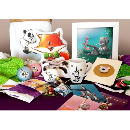 Carte de voeux papier 350g avec Illustration Originale Fennec et lune pour Noël Nouvel An Amitié Anniversaire Naissance