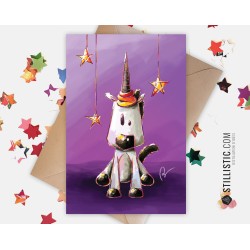 Carte de voeux papier 350g avec Illustration Originale Licorne magique pour Fête des mères Amitié Anniversaire