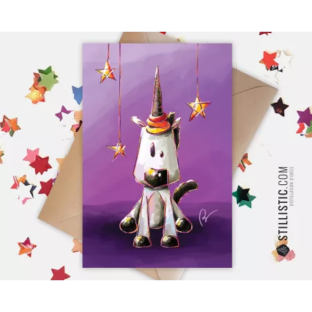 Carte de voeux papier 350g avec Illustration Originale Licorne magique pour Fête des mères Amitié Anniversaire