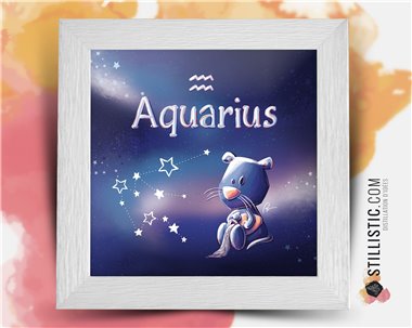 Cadre carré avec Illustration signe astrologique verseau phosphorescent pour Chambre Enfant bébé 25x25cm