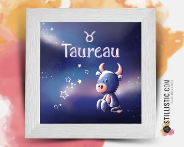 Cadre carré avec Illustration signe astrologique taureau phosphorescent pour Chambre Enfant bébé 25x25cm