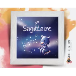 Cadre carré avec Illustration signe astrologique sagittaire phosphorescent pour Chambre Enfant bébé 25x25cm