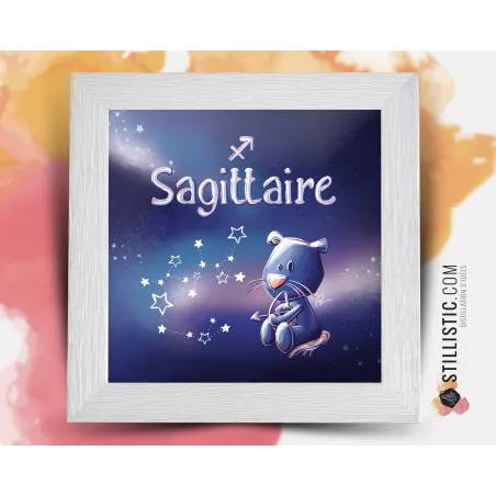 Cadre carré avec Illustration signe astrologique sagittaire phosphorescent pour Chambre Enfant bébé 25x25cm