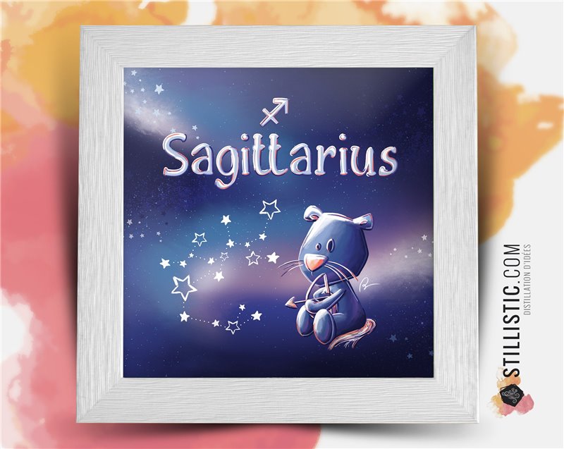 Cadre carré avec Illustration signe astrologique sagittaire phosphorescent pour Chambre Enfant bébé 25x25cm