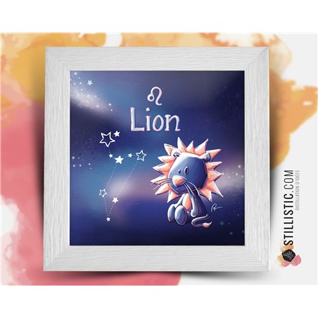 Cadre carré avec Illustration signe astrologique lion phosphorescent pour Chambre Enfant bébé 25x25cm