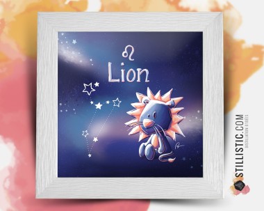 Cadre carré avec Illustration signe astrologique lion phosphorescent pour Chambre Enfant bébé 25x25cm