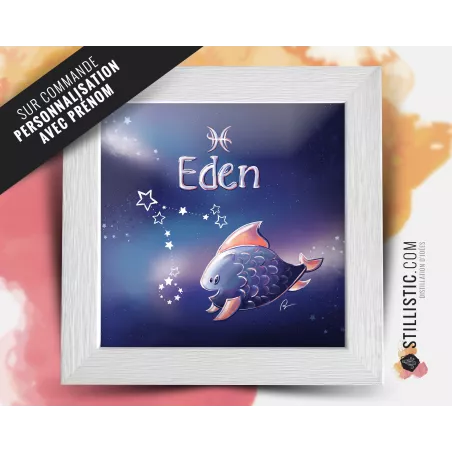 Cadre carré avec Illustration signe astrologique lion phosphorescent pour Chambre Enfant bébé 25x25cm