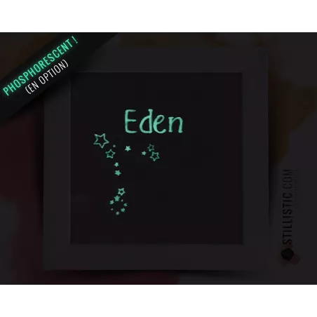 Cadre carré avec Illustration signe astrologique lion phosphorescent pour Chambre Enfant bébé 25x25cm