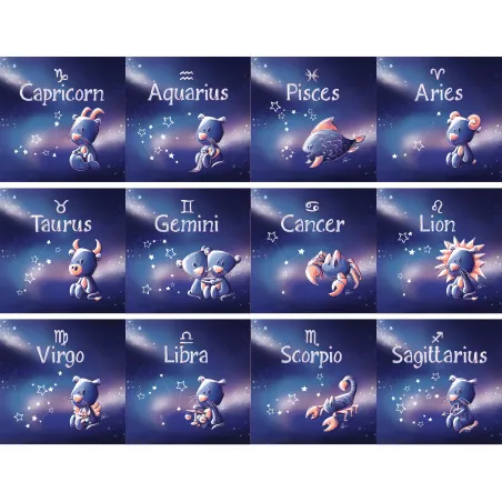 Cadre carré avec Illustration signe astrologique lion phosphorescent pour Chambre Enfant bébé 25x25cm