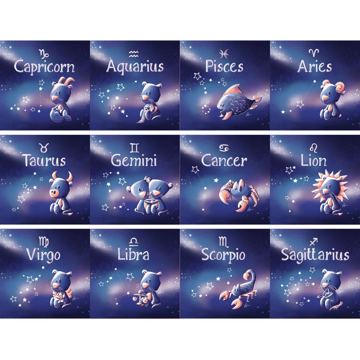 Cadre carré avec Illustration signe astrologique lion phosphorescent pour Chambre Enfant bébé 25x25cm