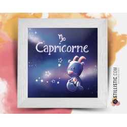 Cadre carré avec Illustration signe astrologique capricorne phosphorescent pour Chambre Enfant bébé 25x25cm