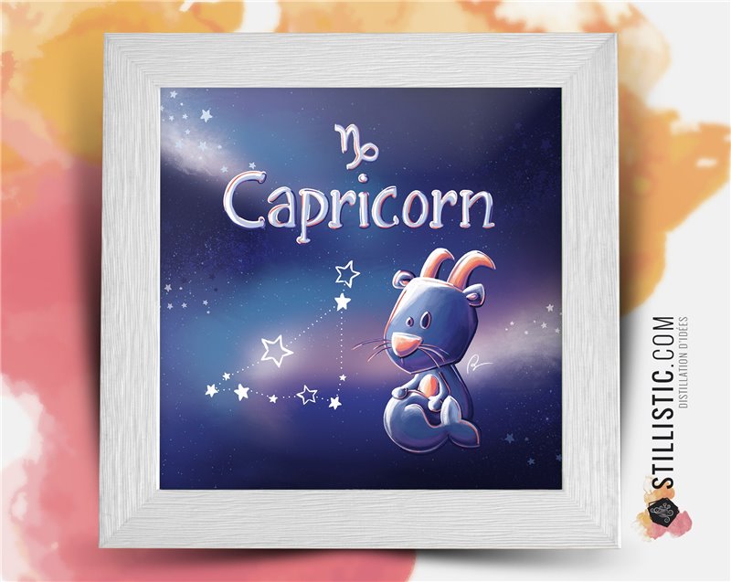 Cadre carré avec Illustration signe astrologique capricorne phosphorescent pour Chambre Enfant bébé 25x25cm