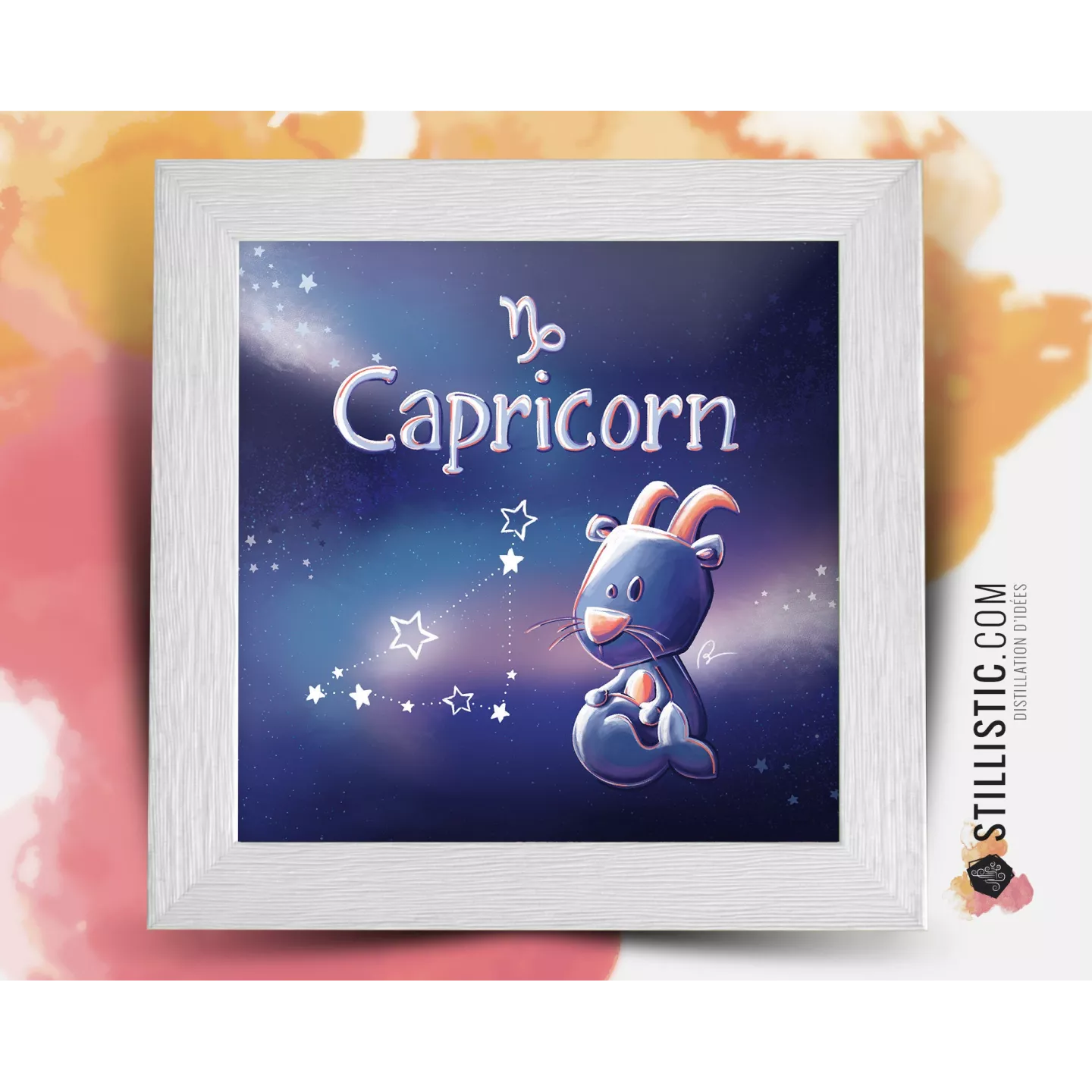 Cadre carré avec Illustration signe astrologique capricorne phosphorescent pour Chambre Enfant bébé 25x25cm