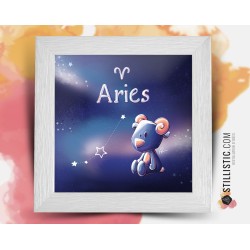 Cadre carré avec Illustration signe astrologique bélier phosphorescent pour Chambre Enfant bébé 25x25cm