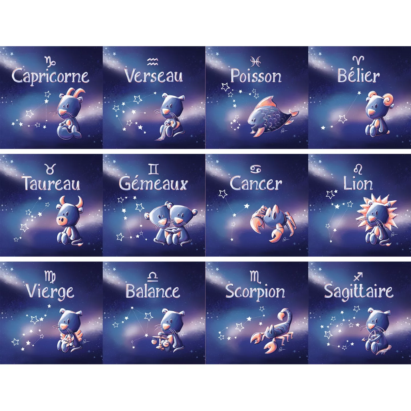 Cadre carré avec Illustration signe astrologique bélier phosphorescent pour Chambre Enfant bébé 25x25cm