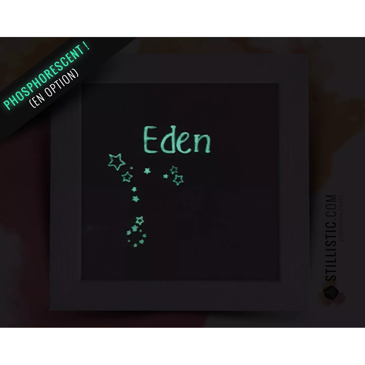 Cadre carré avec Illustration signe astrologique gémeaux phosphorescent pour Chambre Enfant bébé 25x25cm