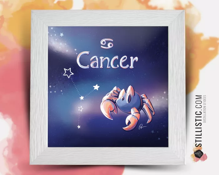 Cadre carré avec Illustration signe astrologique cancer phosphorescent pour Chambre Enfant bébé 25x25cm