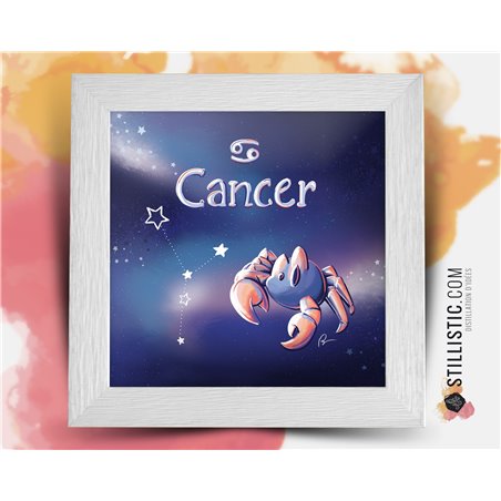 Cadre carré avec Illustration signe astrologique cancer phosphorescent pour Chambre Enfant bébé 25x25cm