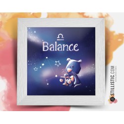 Cadre carré avec Illustration signe astrologique balance phosphorescent pour Chambre Enfant bébé 25x25cm