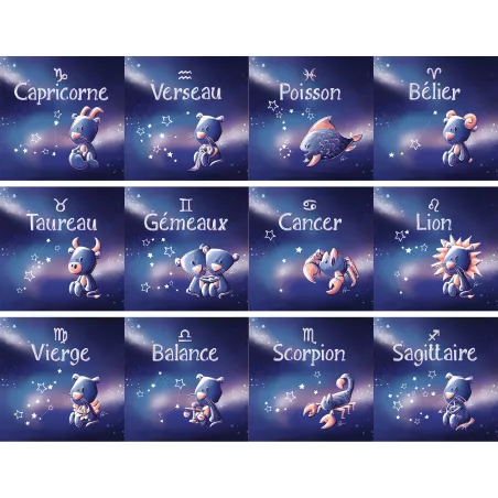 Cadre carré avec Illustration signe astrologique balance phosphorescent pour Chambre Enfant bébé 25x25cm