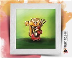 Cadre carré avec Illustration Petit écureuil cornemuse pour Chambre Enfant bébé 25x25cm