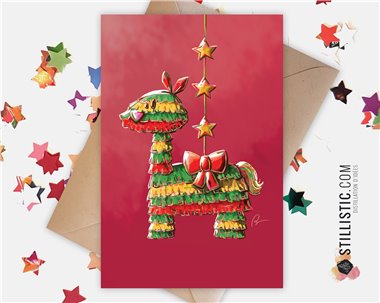 Carte de voeux papier 350g avec Illustration Originale Lama Piñata pour Noël Nouvel An Anniversaire