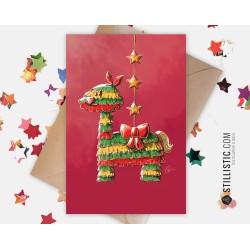 Carte de voeux papier 350g avec Illustration Originale Lama Piñata pour Noël Nouvel An Anniversaire