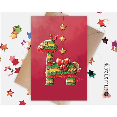 Carte de voeux papier 350g avec Illustration Originale Lama Piñata pour Noël Nouvel An Anniversaire