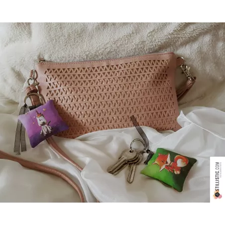 1 x Porte-clé / Bijou de sac en tissu Coton OekoTex fait main motif Renard polaire pour femme ou enfant