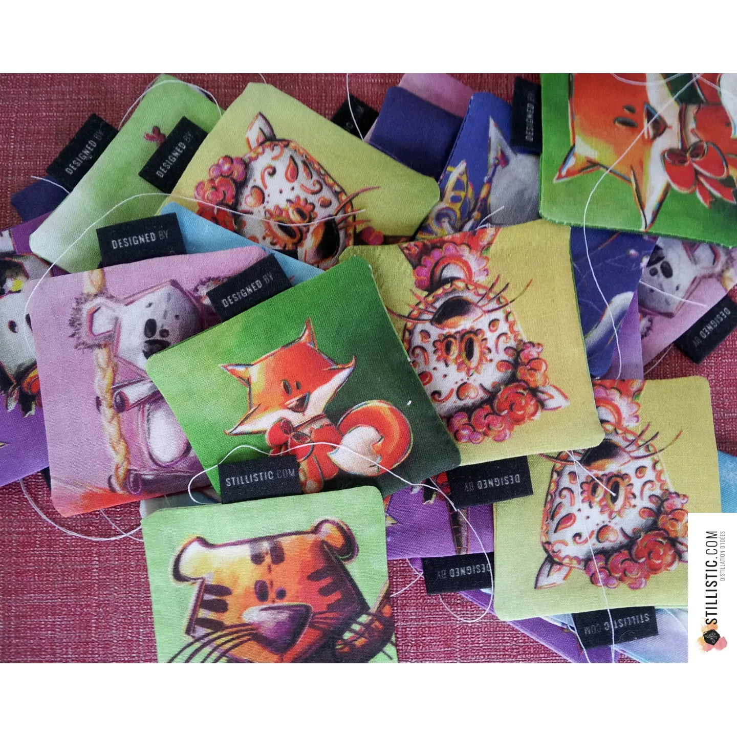 1 x Porte-clé / Bijou de sac en tissu Coton OekoTex fait main motif Renard polaire pour femme ou enfant