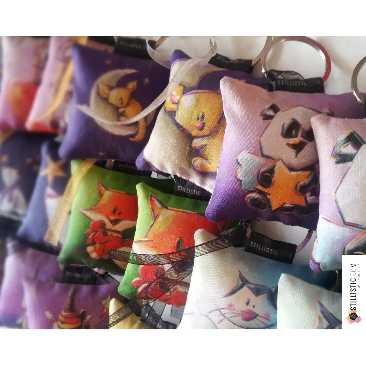 1 x Porte-clé / Bijou de sac en tissu Coton OekoTex fait main motif Renard polaire pour femme ou enfant