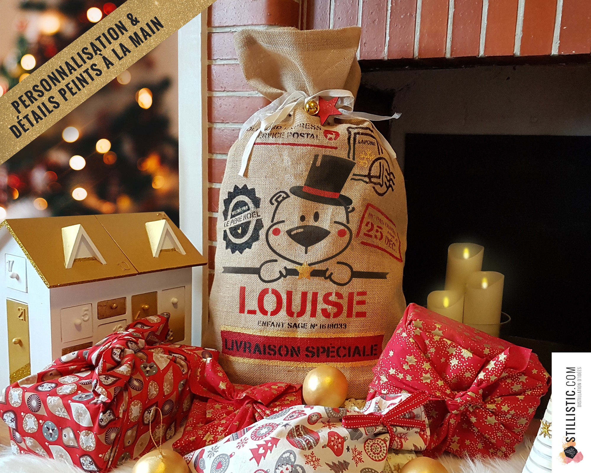 Sac de noel en jute personnalisé sales