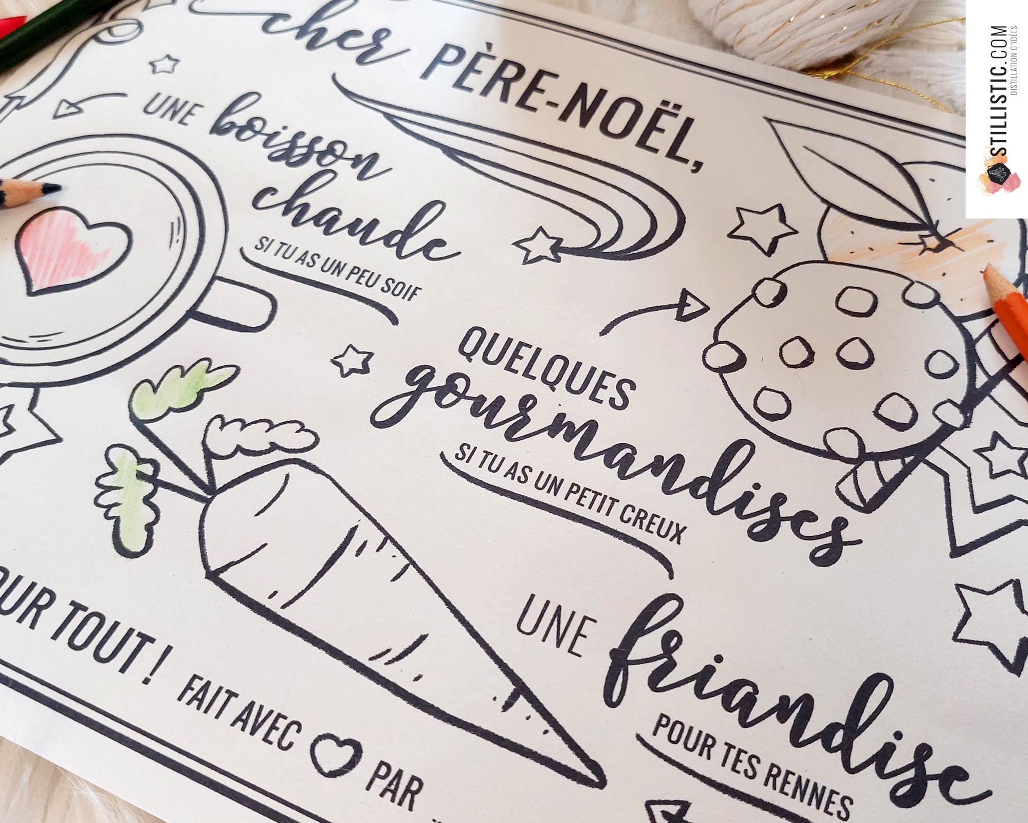 Set de table du Père Noël à imprimer et colorier pour enfants