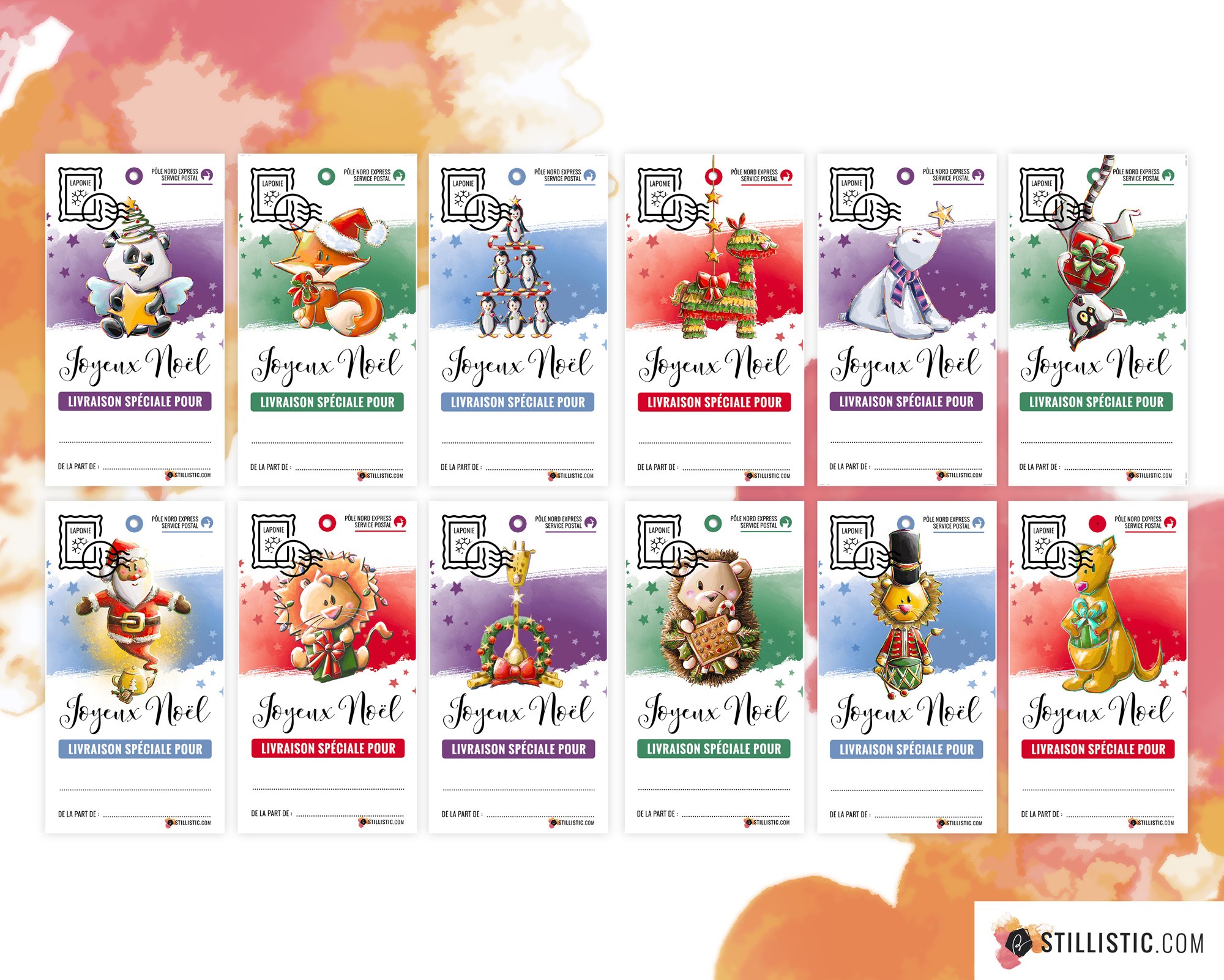 12 Étiquettes Cadeaux Noël numériques Animaux à télécharger et imprimer